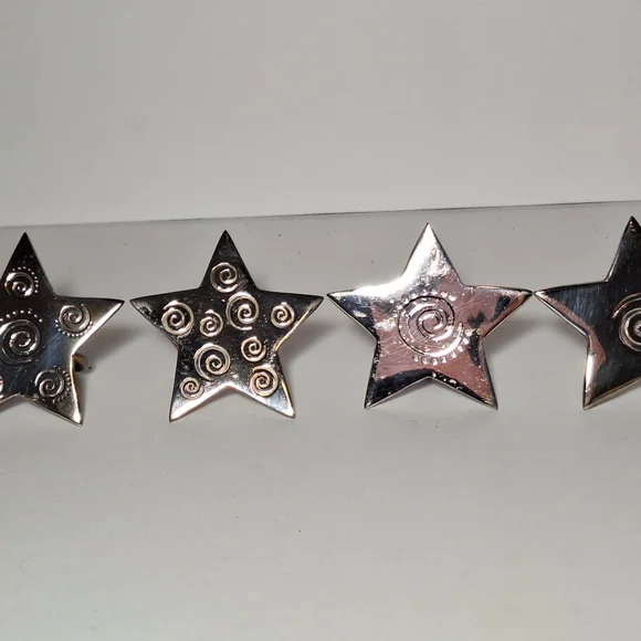Pier One Star Napkin Rings 4 silver plate with 5 place card holders In box - Picture 12 of 12